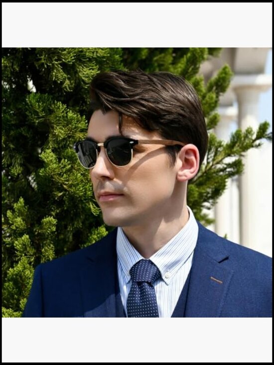 Wooden Semi-Rimless Polarized Sunglasses Unisex Classic Retro main image 4
